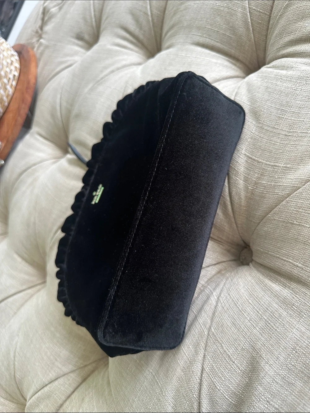 kate spade black velvet ruffle wristlet clutch